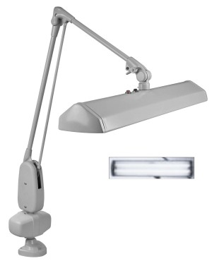 Dazor 2 Tube Fluorescent Light Clamp-Type Lamp - Gray, 110V with 43" Reach