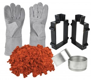 Sand Casting Set with 5 Lbs of Petrobond Sand Casting Clay, 100 MM Mold Frame, Cast Iron Flask, & Heat-Resistant Gloves