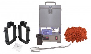 30 Oz QuikMelt TableTop Furnace Sand Casting Set with 5 Lbs of Petrobond, Tongs, Crucible, Cast Iron Mold Flask Frame, Parting Powder, & Flux