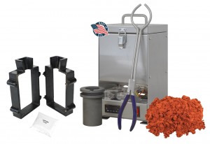 60 Oz QuikMelt TableTop Furnace Sand Casting Set with 10 Lbs of Petrobond, Tongs, Crucible, Cast Iron Mold Flask Frame, Parting Powder, & Flux
