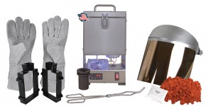 30 Oz QuikMelt TableTop Furnace Sand Casting Set with 5 Lbs of Petrobond, Safety Gear, Tongs, Crucible, Cast Iron Mold Flask Frame, Parting Powder, & Flux