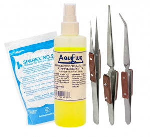 Professional Soldering Kit with Aquiflux Flux, Precision Tweezers, and Sparex Acid Compound