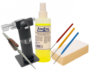 Advanced Soldering and Fire-Resistant Kit with Aquiflux Flux, GREENTHERM 23 Brick, Tweezers, Titanium Picks, and Micro Melting Torch