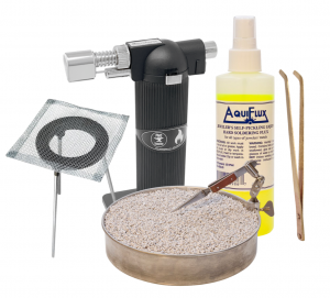 Professional Soldering and Jewelry-Making Kit with Aquiflux Flux, Annealing & Soldering Pan Set, Tweezers, Heating Tripod, and Butane Micro Melting Torch